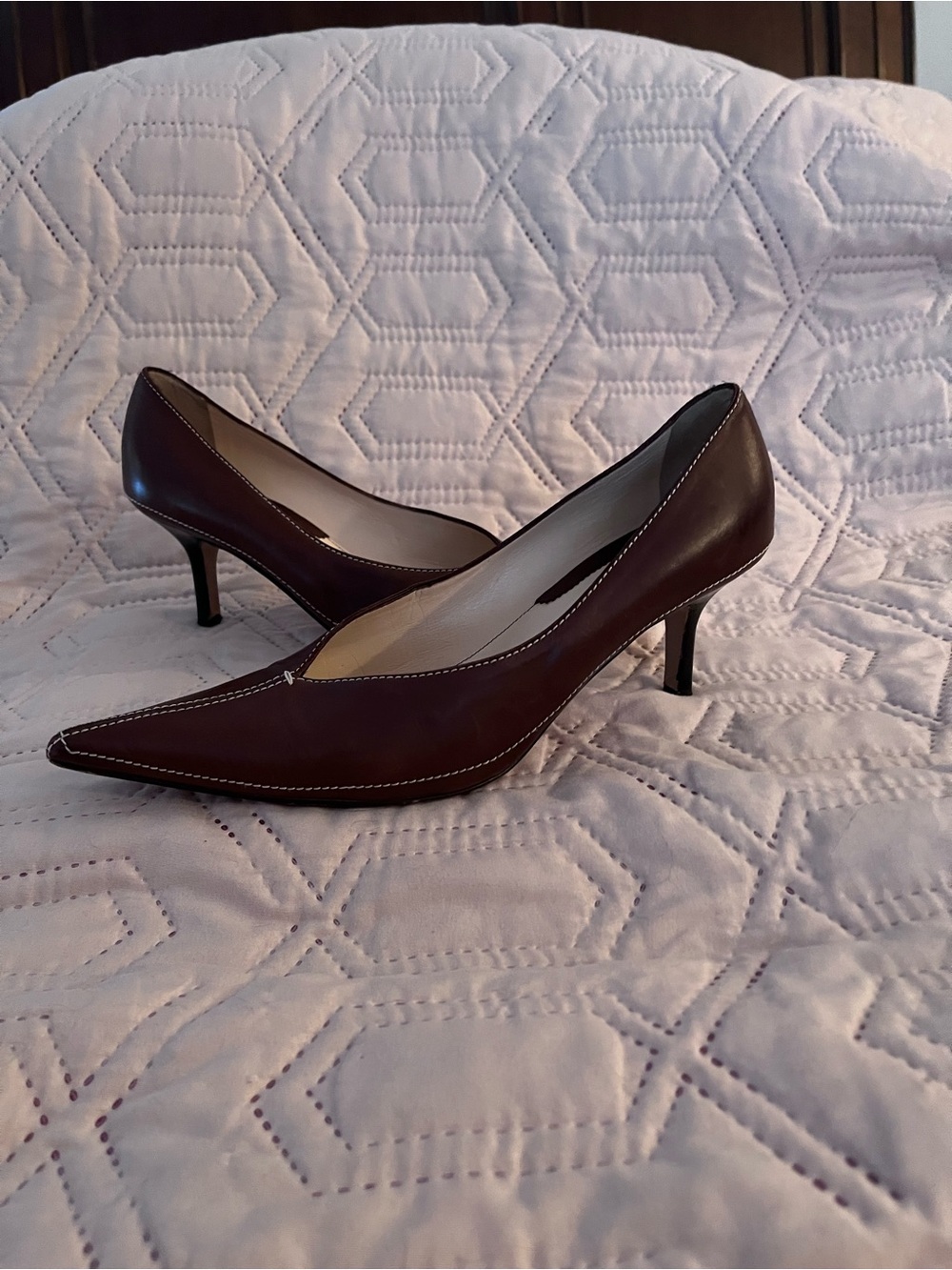 a. testoni Women's Pointed Kitten Heel Pumps in Dark Brown